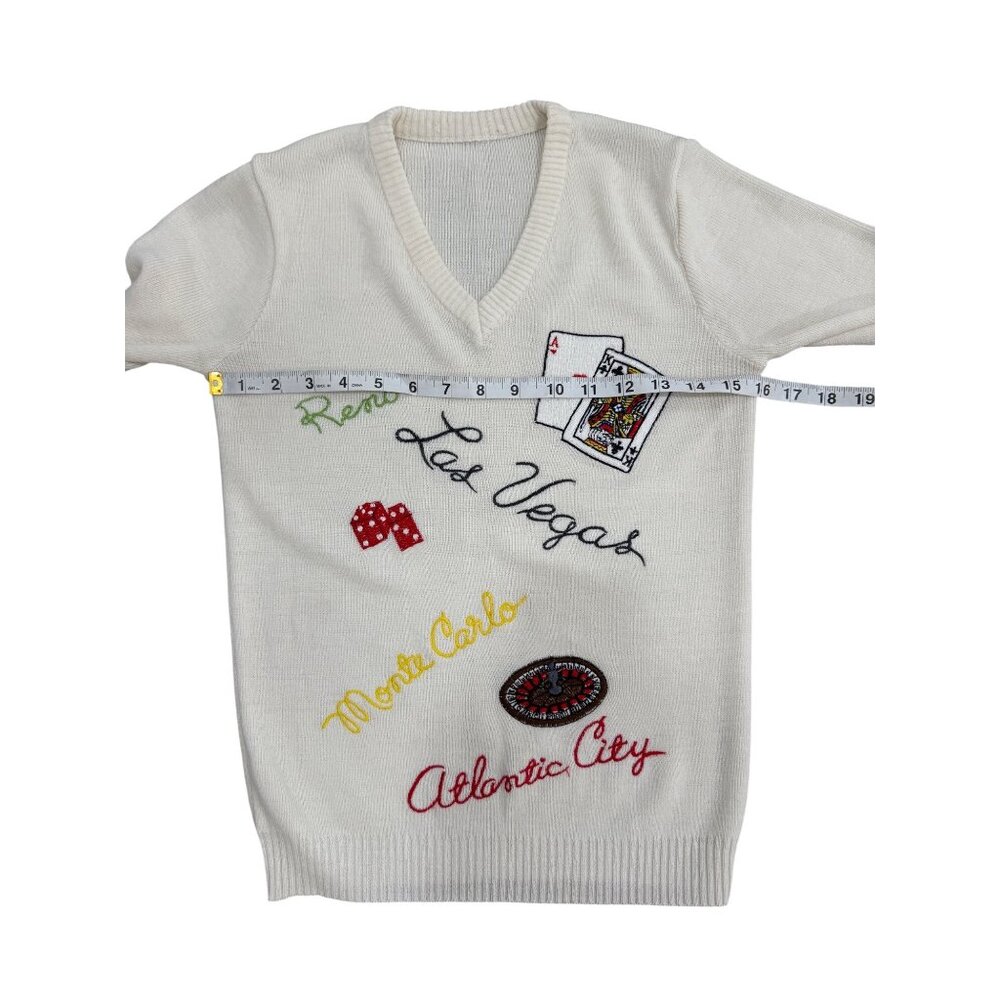 Sir Robert Embroidered Casino-Themed V-Neck Sweater Vintage Vegas Reno Gamble XS - Picture 4 of 5